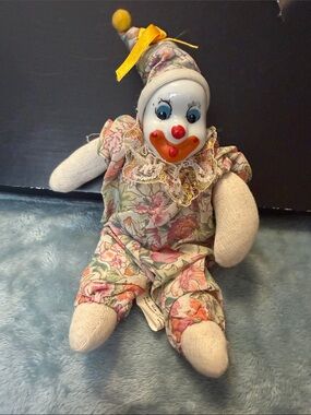 Floral Clown Doll Plush in Multicolor Fabric
